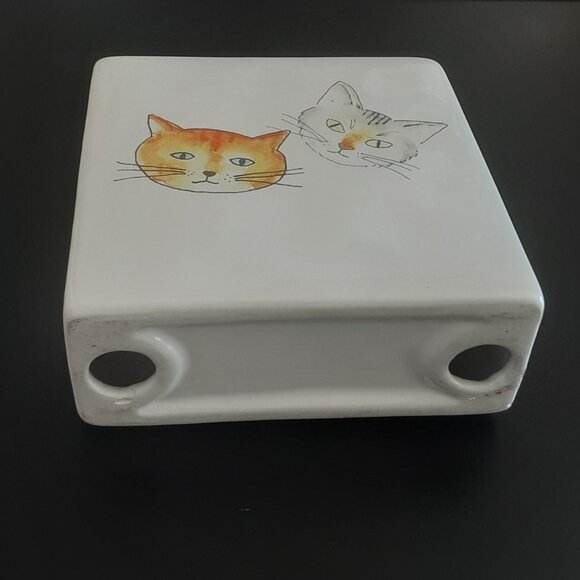 Rae Dunn "Crazy Cat Lady" Double Sided Ceramic Block Paperweight Cats - Picture 2 of 4